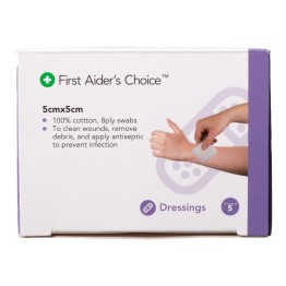 First Aider's Choice Gauze Swabs 5cm (W) x 5cm (H), Pack of 5