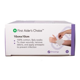 First Aider's Choice Gauze Swabs 10cm (W) x 10cm (H), Pack of 5
