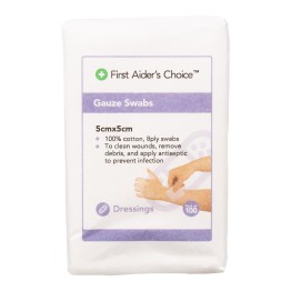 First Aider's Choice Gauze Swabs 5cm (W) x 5cm (H), Pack of 100